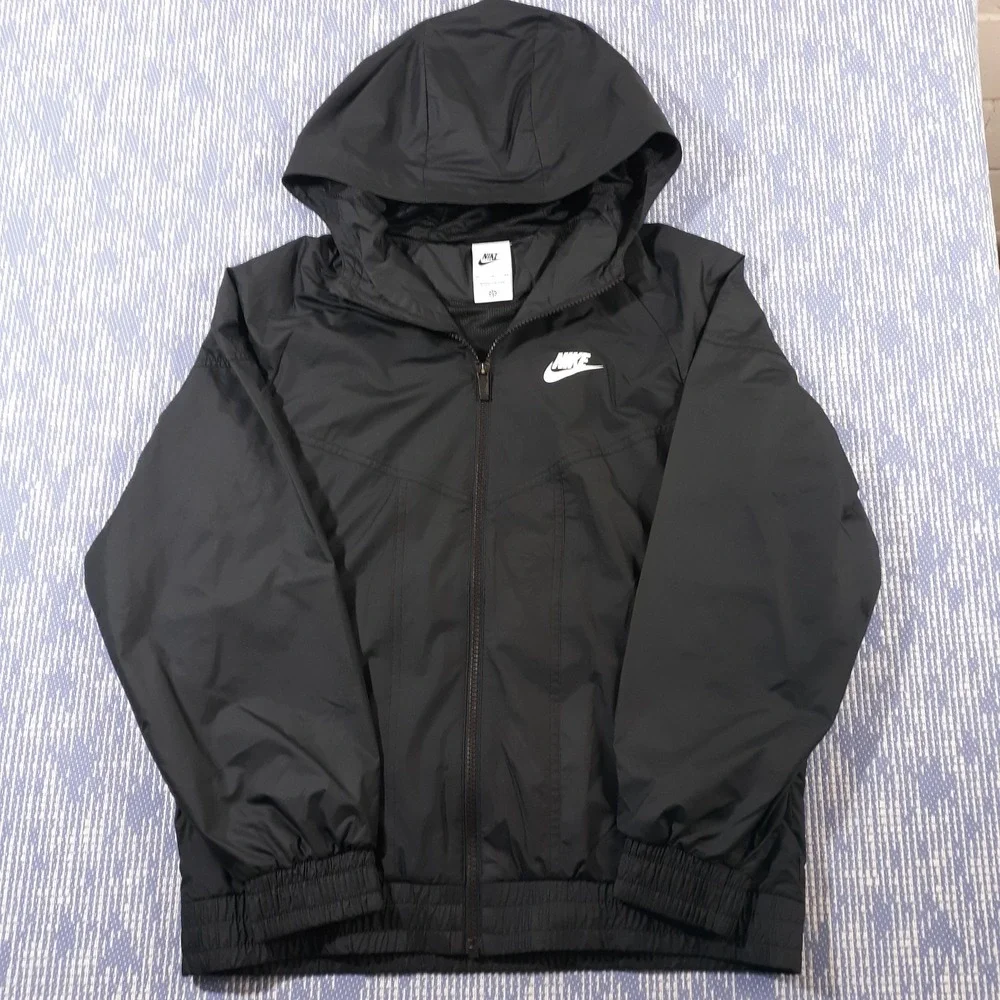 Nike Kids Boys Jacket Size XL Full Zip Windbreaker Black Mesh Lined